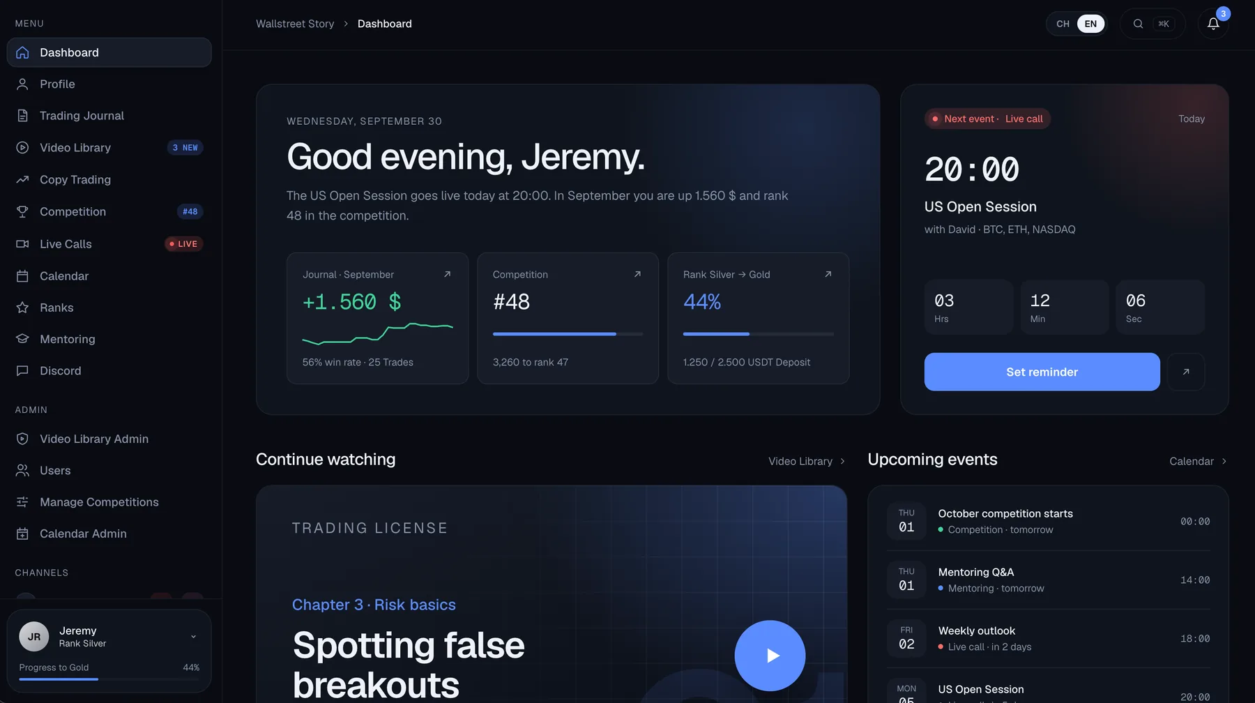 Member dashboard