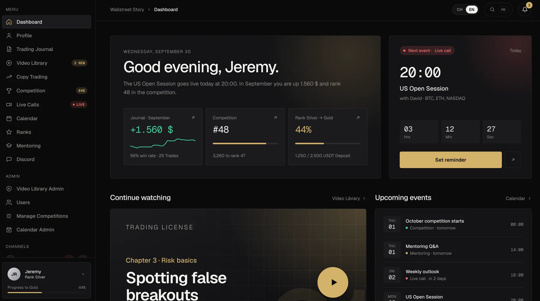 Member dashboard