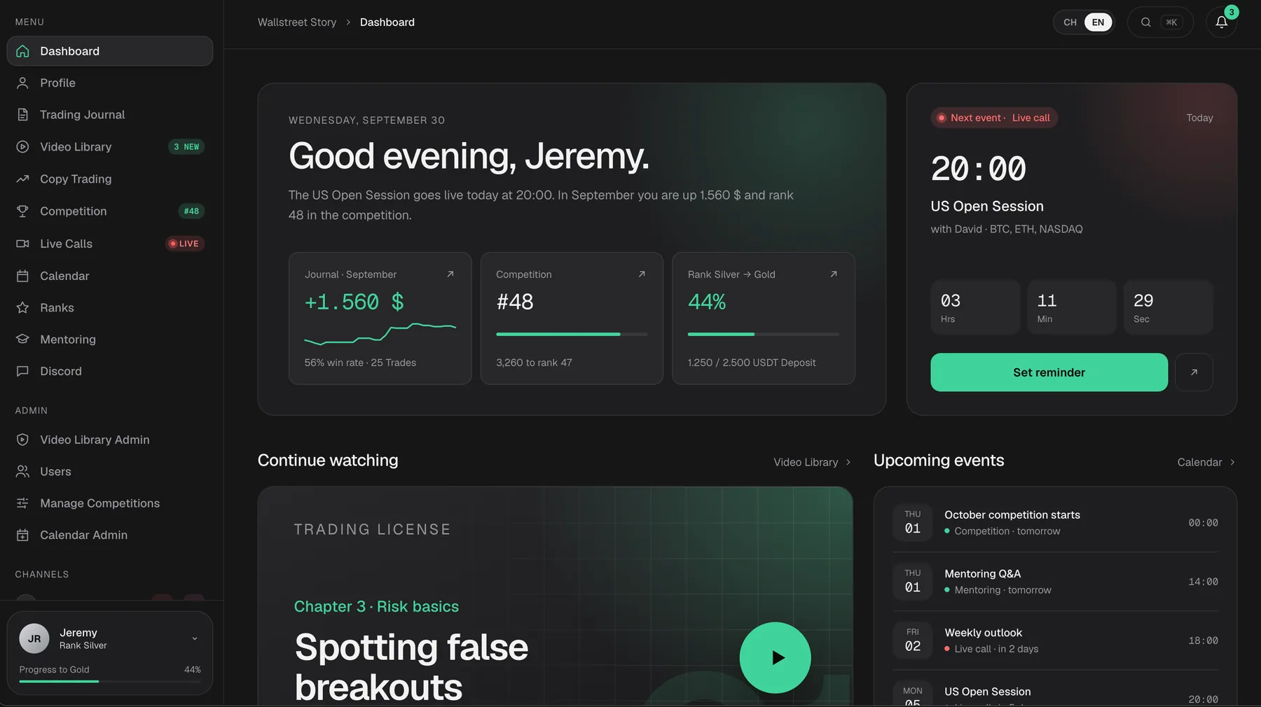 Member dashboard